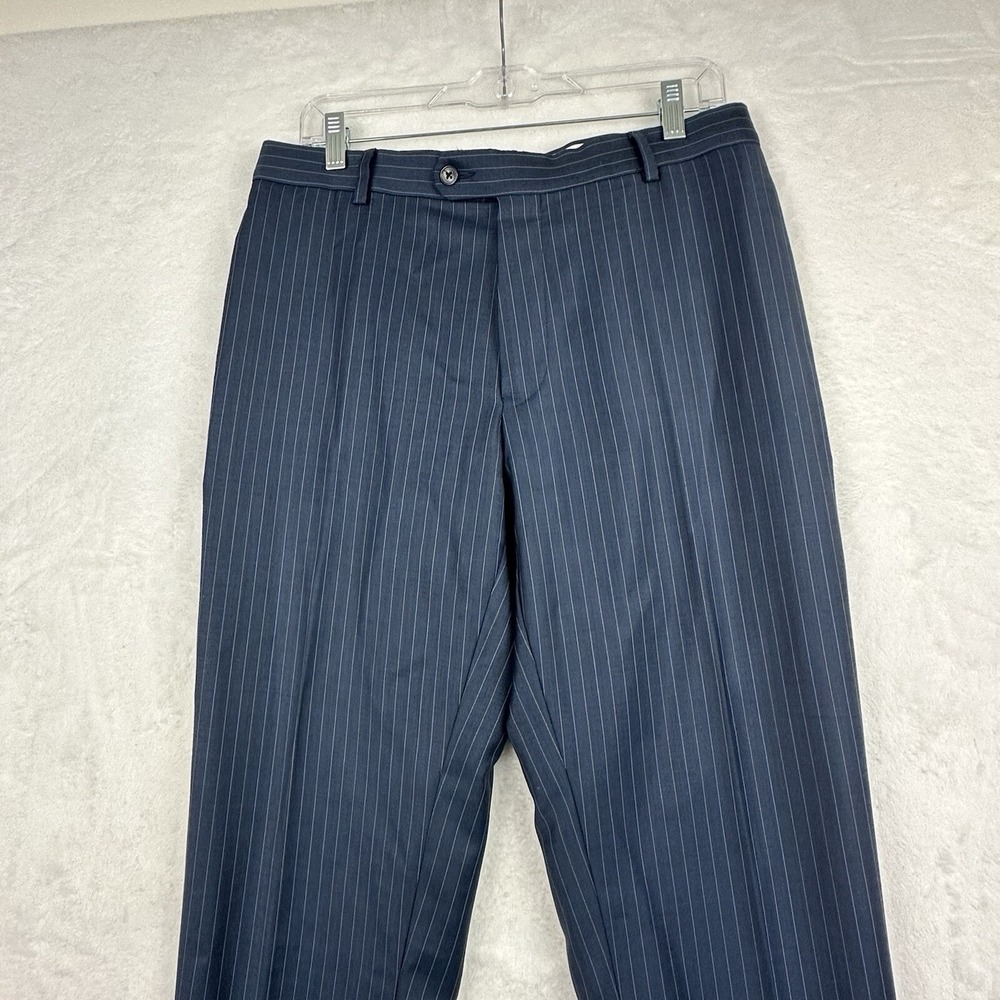 Joseph Abboud Dark Blue Navy Pinstripe Flat Front Wool Mens Dress Pants 32x26.5‎ - Picture 2 of 12